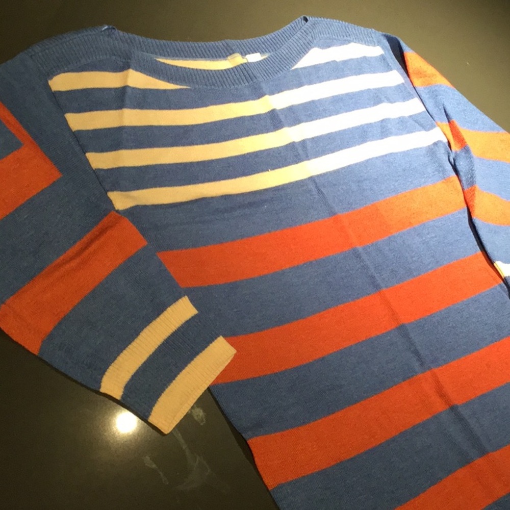 Quarter Sleeve Striped Sweater